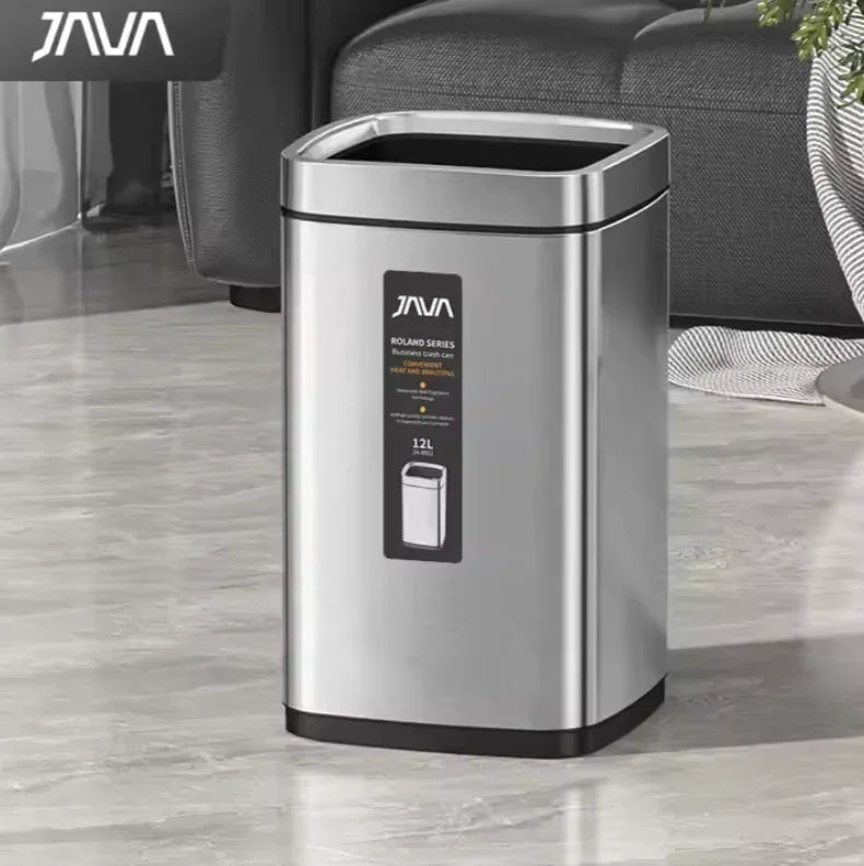 Papeleira Lixo Inox Aberta 12L da marca JAVA, ideal para escritórios, hóteis e espaços comerciais.