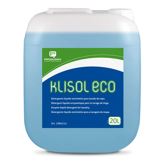 Detergente Roupa Líquido Enzimático Super Concentrado KLISOL ECO 20L para lavagem de roupa em lavandarias profissionais.