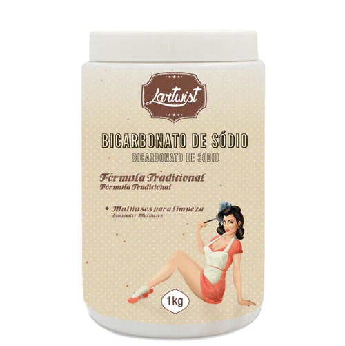 Bicarbonato de Sódio Boião 1Kg LARTWIST, fórmula tradicional para diversas aplicações de limpeza domésticas.