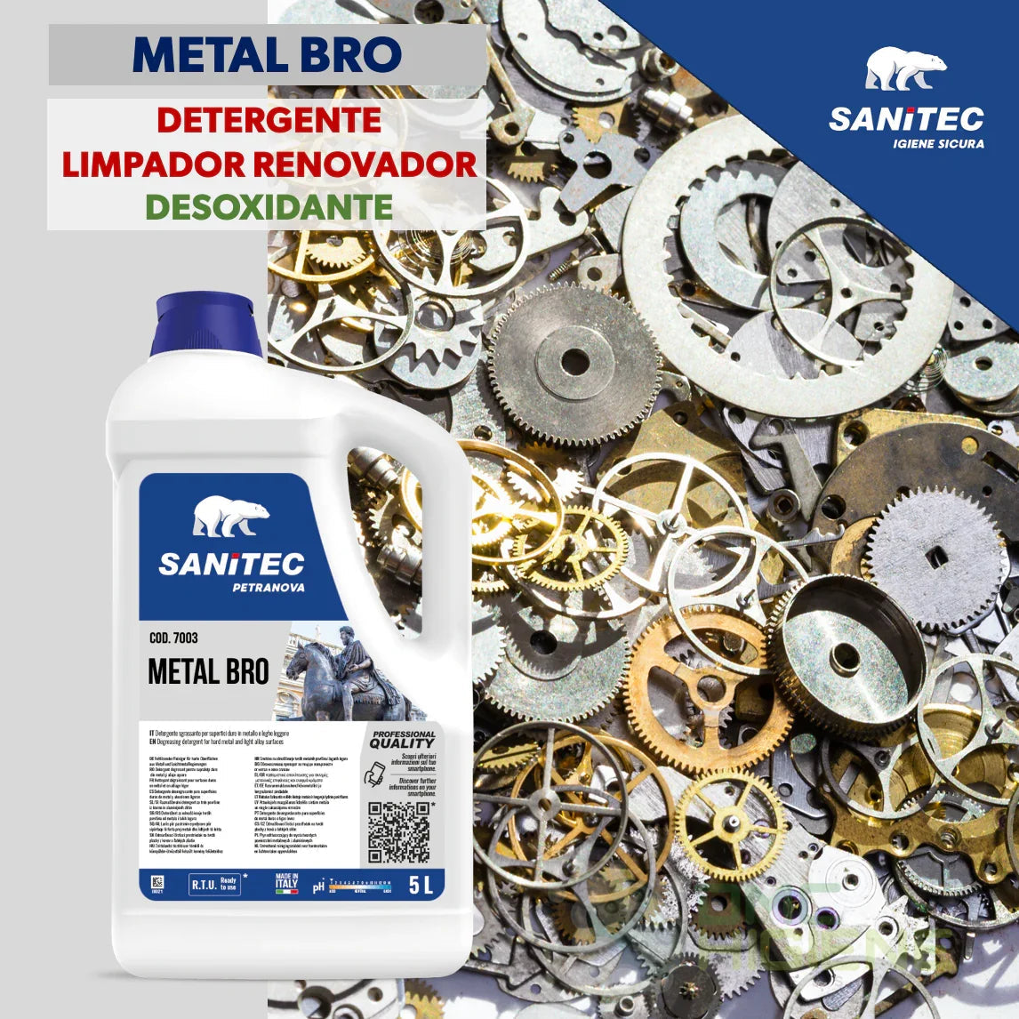 Garrafão de 5 Litros de Detergente Desoxidante de Metais Profissional da marca SANITEC METAL BRO