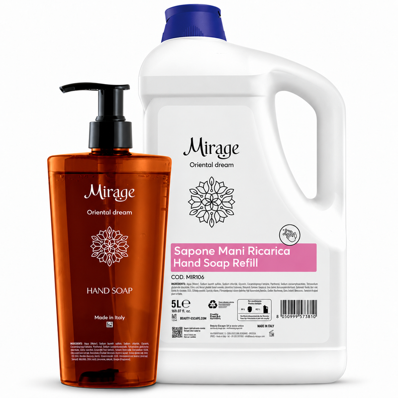 Sabonete Líquido Super Perfumado MIRAGE | Frasco de 400ml e refil de 5L para mãos