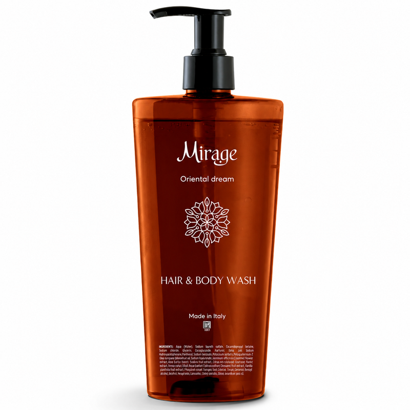 Gel de Banho e Champô 2em1 MIRAGE 400ml com design elegante e moderno, ideal para hotelaria.