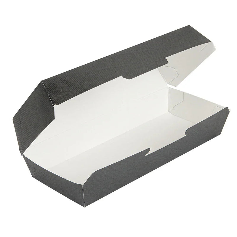 Caixa de Cartão para Panini Take Away Preta aberta, ideal para embalagem de alimentos, Pack 50un.