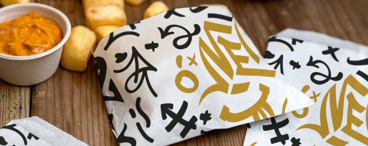 PAPEL FOLHA ANTI-GORDURA GRAFFITI Fritos Impresso Decorado Oriental Fast Food Kebab Restaurante Take Away