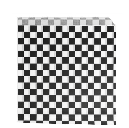 Papel Bolsa Anti-Gordura Abertura 2 Lados Fitipaldi 13x14 Xadrez Preto e Branco Restaurante Fast Food Hamburger