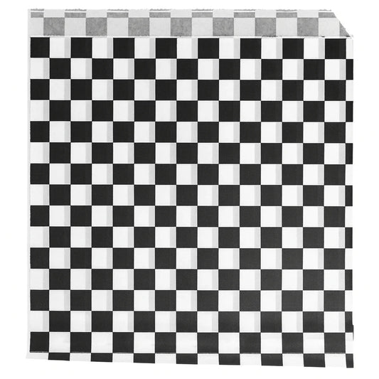 Papel Bolsa Anti-Gordura Abertura 2 Lados Fitipaldi 16x16 Xadrez Preto e Branco Restaurante Fast Food Hamburger