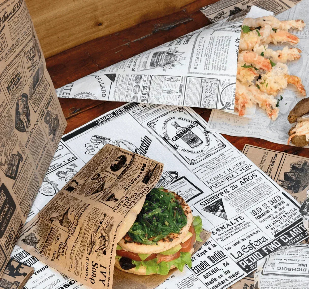 PAPEL BOLSA FOLHA ANTI-GORDURA TIMES Sandwich Hamburger Fast Food Restaurante Take Away Jornal