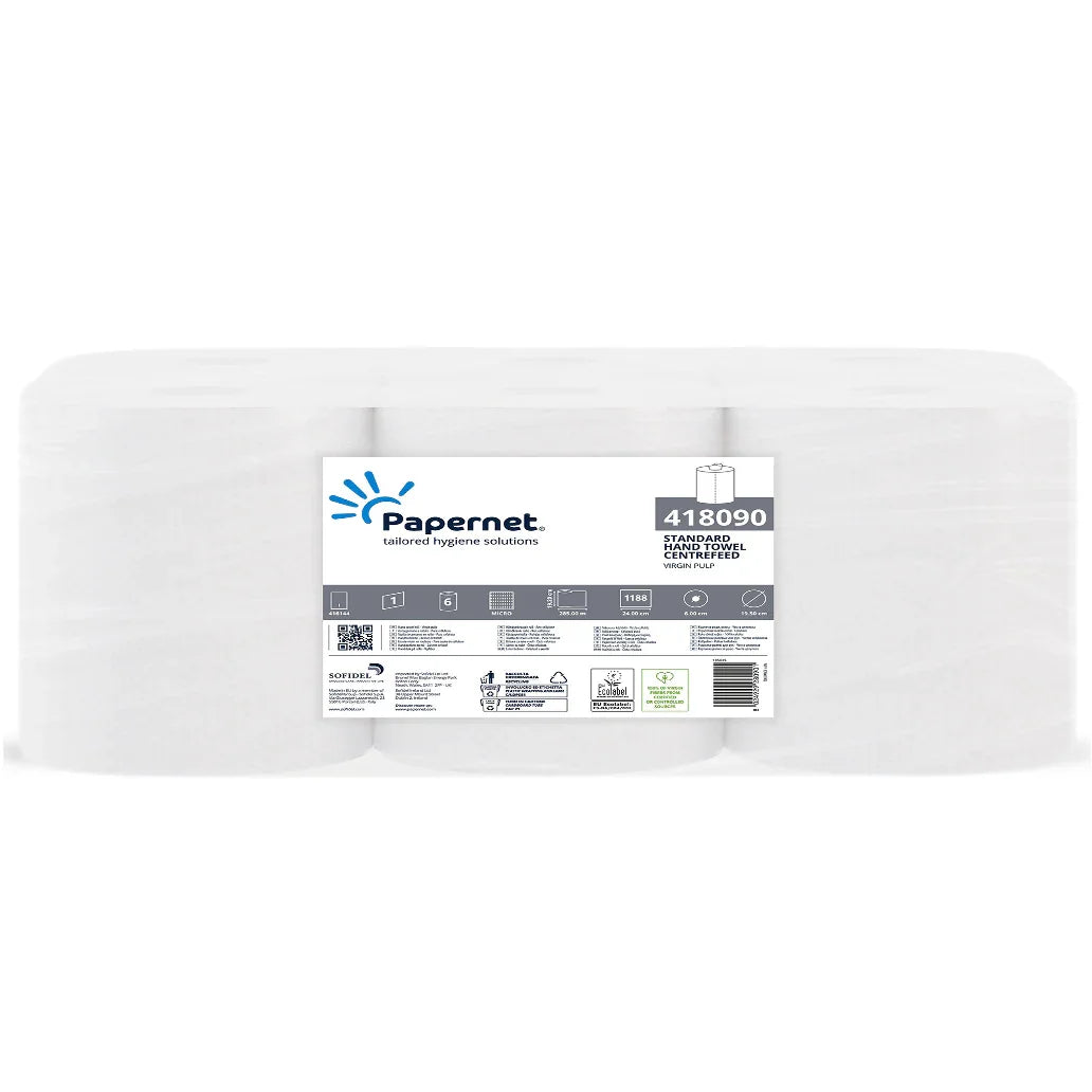 Papel Rolo Multiusos Espiral Gigante Papernet 285M - Pack de 6 Rolos com 1185 Serviços para uso em cozinhas industriais