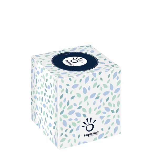 Lenços Faciais Tissue Mini 2F PAPERNET 419583 - Caixa de papel com design colorido e marca Papernet, para hotéis e escritórios