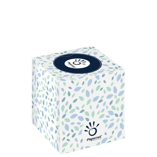 Lenços Faciais Tissue Mini 2F PAPERNET 419583 - Caixa de papel com design colorido e marca Papernet, para hotéis e escritórios