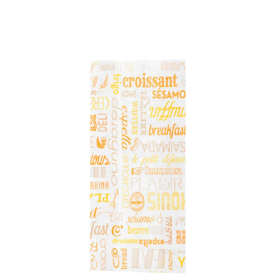 Saqueta Papel Decorada Parole 12+5x22cm Take Away Pastelaria Café Padaria Pão Bolos Take Away Sandes