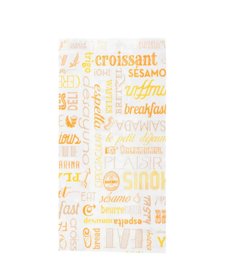 Saqueta Papel Decorada Parole 19+8x26cm Take Away Pastelaria Café Padaria Pão Bolos Sandes