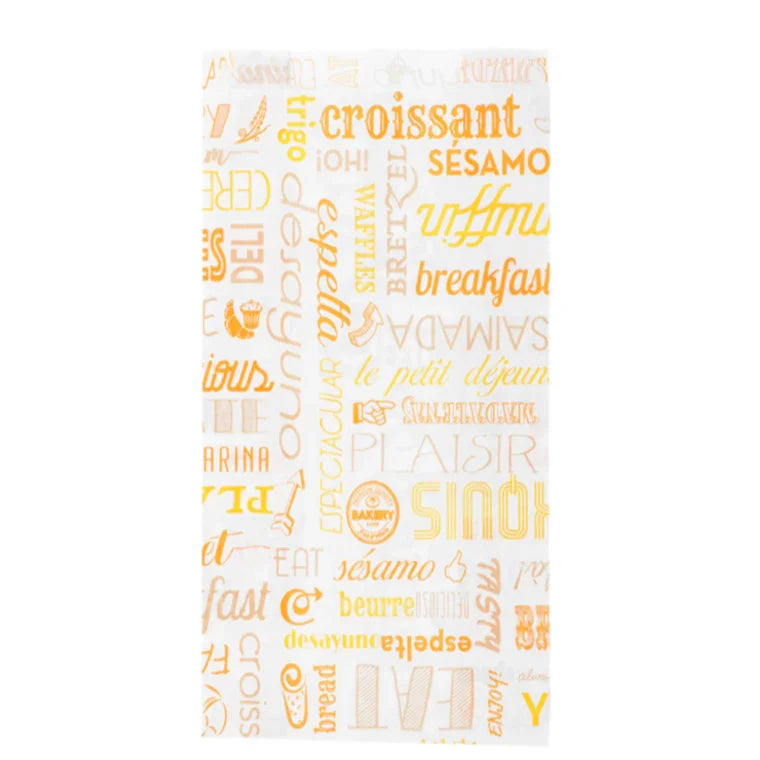 Saqueta Papel Decorada Parole 19+8x35cm Padaria Pastelaria Pão Bolos Sandes Café Take Away