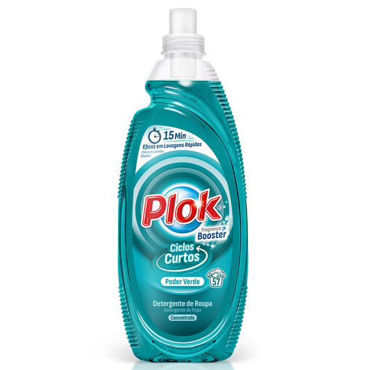 Detergente para Máquina da Roupa Especial Ciclos Curtos 2L da Plok, ideal para lavagens rápidas e eficiente em 57 doses.