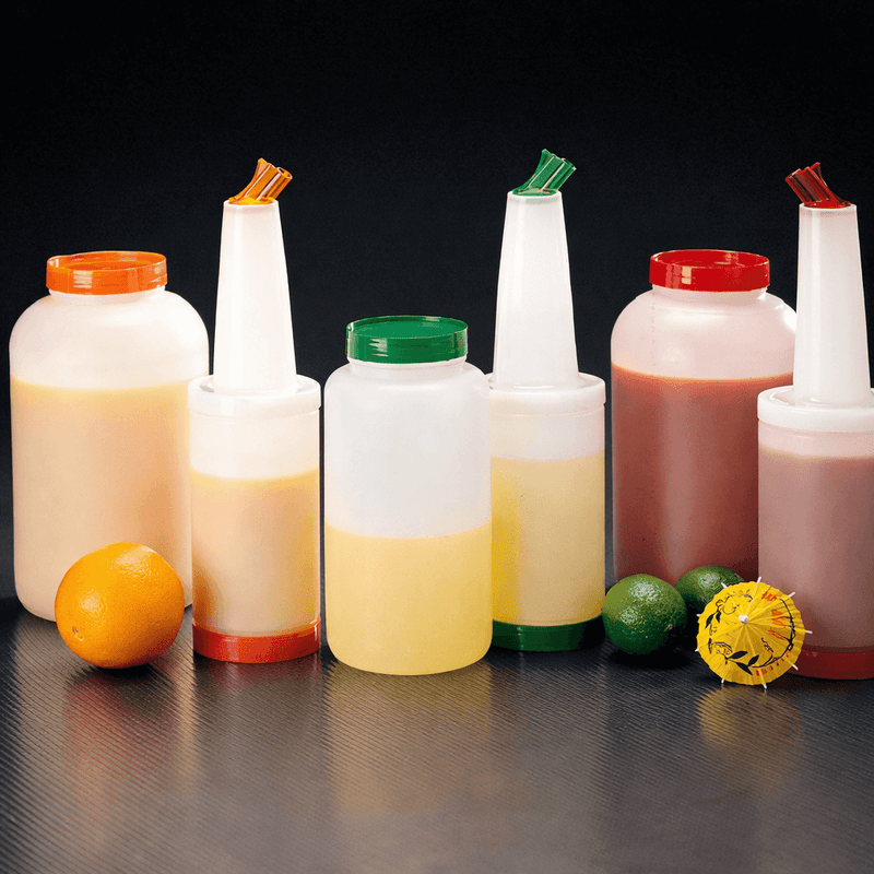 Garrafa de Serviço Cocktail com várias opções de líquidos, ideal para cocktails e outras bebidas em serviço de bar e discotecas