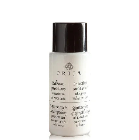 Condicionador de Cabelo PRIJA 40ml, frasco com extrato de Noz Verde, ideal para hidratação e suavização dos cabelos.