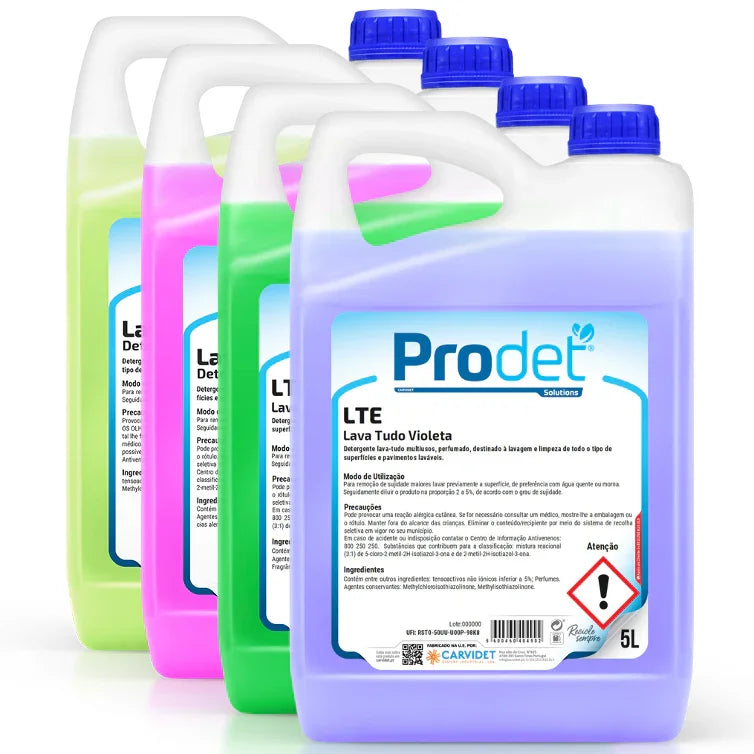 Detergente Lava Tudo Perfumado 5 Litros Garrafão PRODET LTE Multiusos Profissional Empresas Pinho Violeta Lavanda