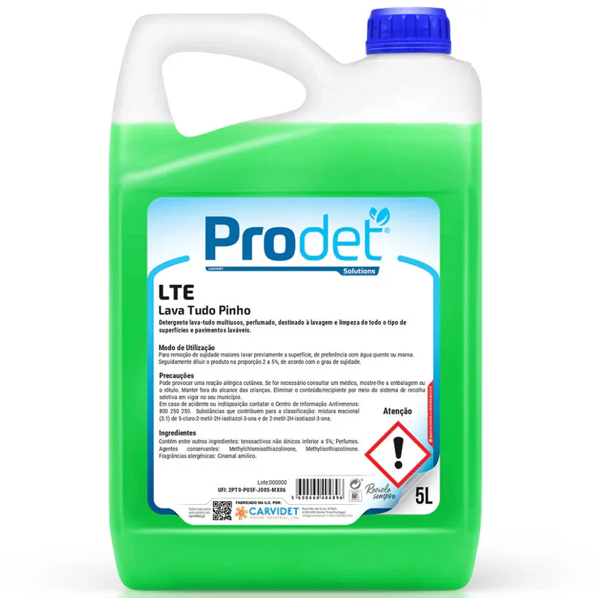 Detergente Lava Tudo Perfumado 5 Litros Garrafão PRODET LTE Multiusos Profissional Empresas Violeta Pinho