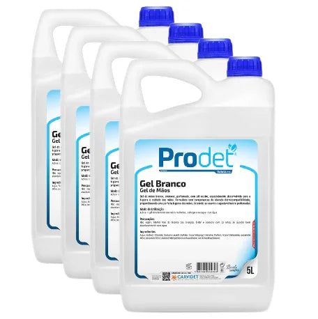 4 Garrafões de Sabonete Gel das Mãos Profissional 5L prolado da marca PRODET GEL P no aroma branco dermo