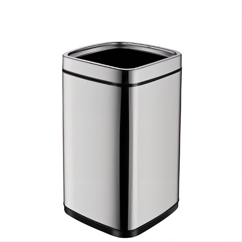 Papeleira Lixo Inox Aberta 12L com design moderno e acabamento em inox, ideal para escritórios e espaços comerciais.