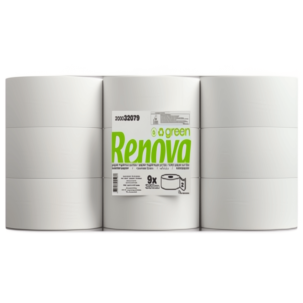 Papel Higiénico Jumbo Maxi 2F 320M Renova Green | Pack de 9 Rolos em destaque