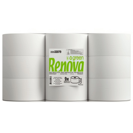 Papel Higiénico Jumbo Maxi 2F 320M Renova Green | Pack de 9 Rolos em destaque