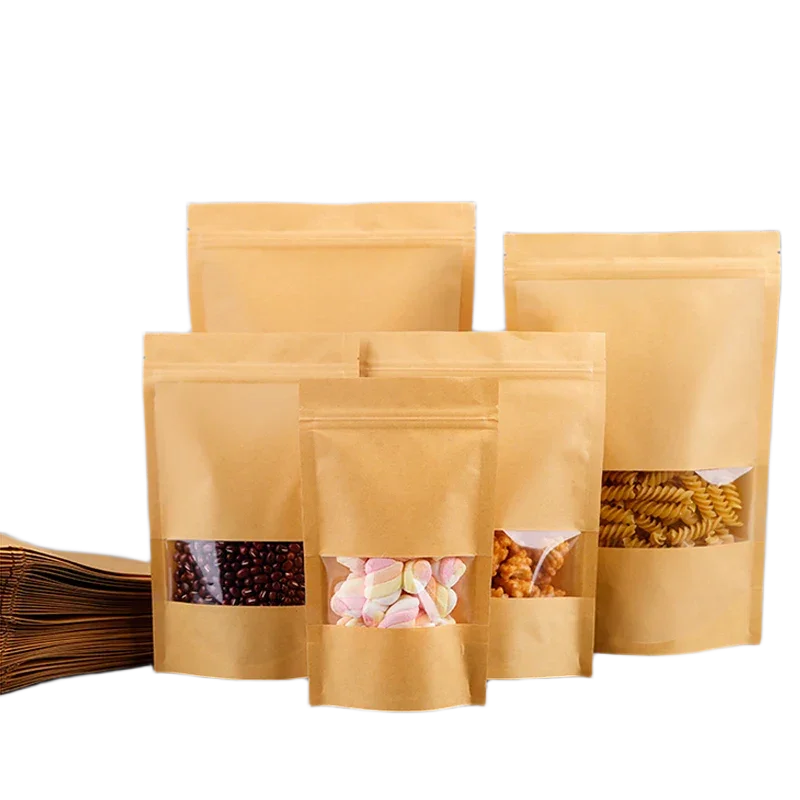 Saco Kraft Doypack Standup com Janela Embalagem Frutos Secos Massas 500ml 1000ml
