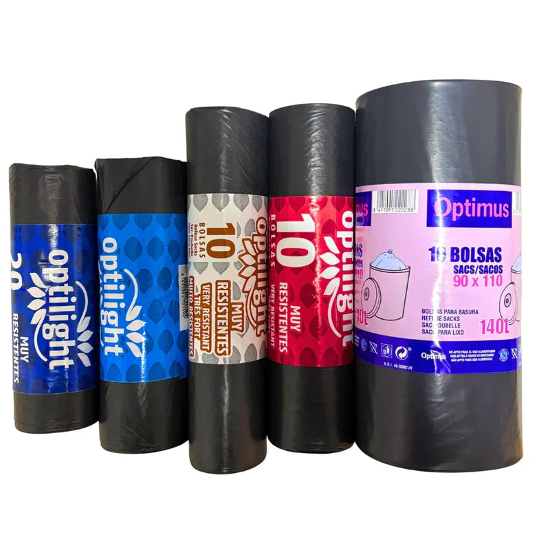 Sacos do Lixo Pretos em Rolo 120L 50L 30L 100L | Variados rolos de sacos de lixo da marca Optilight, para uso profissional