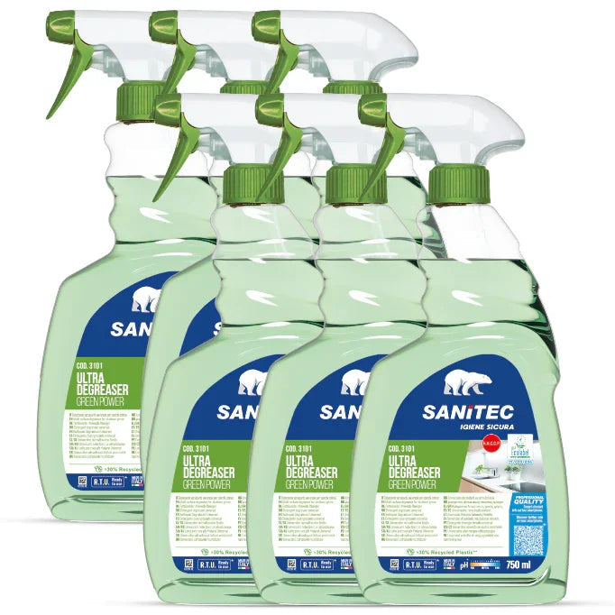 Desengordurante Multiusos Ecológico Spray 750ml da Sanitec, ideal para limpezas diárias e regulares em ambientes profissionais