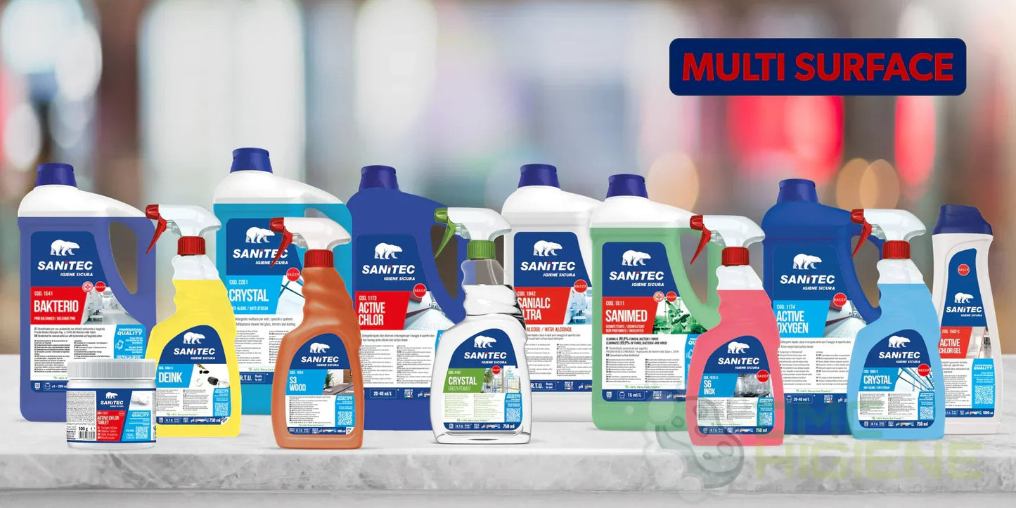 Kit Detergentes Ecológicos SANITEC GREEN POWER, variedade de produtos de limpeza em superfícies multidisciplinares.