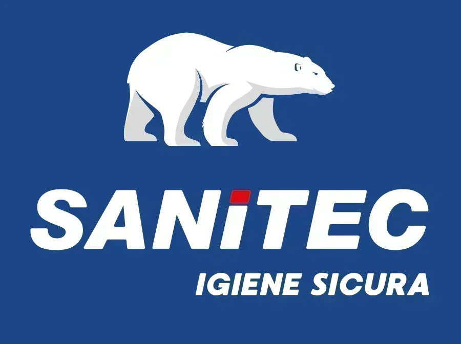 Logotipo da SANITEC com um urso polar, simbolizando higiene segura e produtos ecológicos.