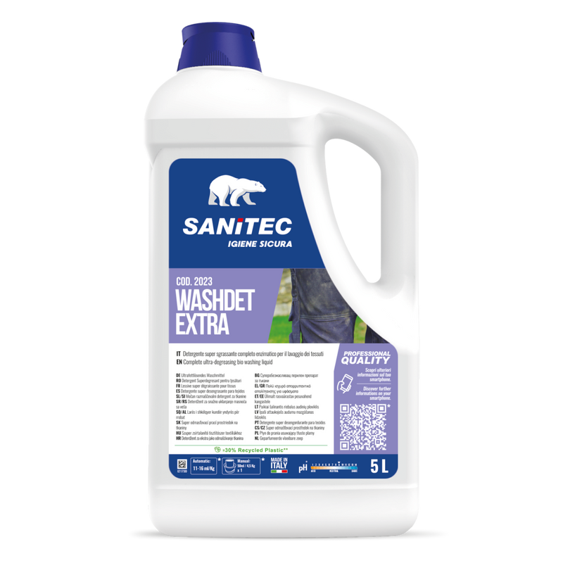 Detergente Líquido Máquina Roupa Alcalino Super Enzimático Profissional | 5L SANITEC WASHDET EXTRA