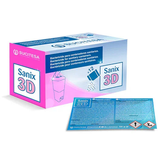 Caixa com 12 Saquetas de Desinfetante para Contentores de Higiene Feminina SANIX 3D da SUCITESA