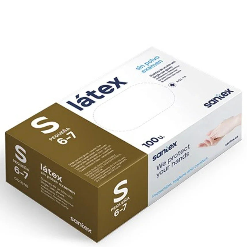 Luvas Latex Descartáveis sem Pó embalagem tamanho S 100 unidades Sanitex