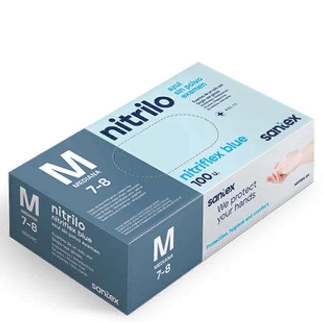 Caixa de Luvas Nitrilo Azuis Descartáveis 3.5g, tamanho M, com 100 unidades, ideal para proteção das mãos em ambientes profissionais