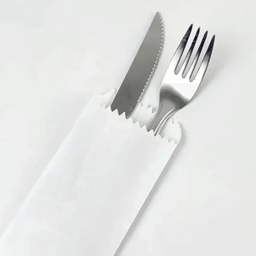 Saqueta Papel Branco Talheres Serviço Mesa Restaurante Café Catering Refeitório Cantina
