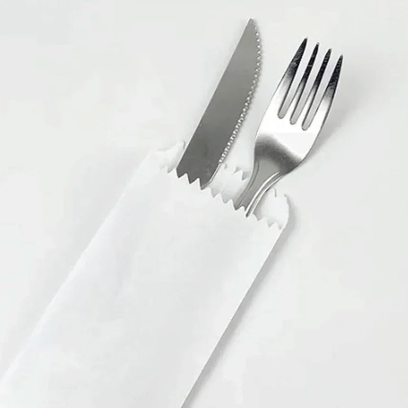 Saqueta Papel Branco Talheres Serviço Mesa Restaurante Café Catering Refeitório Cantina