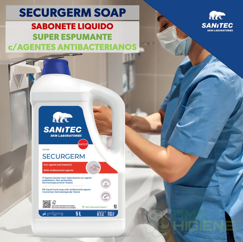 Sabonete Gel das Mãos Antibacteriano Extra 5L da marca SECURGERM SOAP, utilizado em ambiente de clinica para uma boa higienização