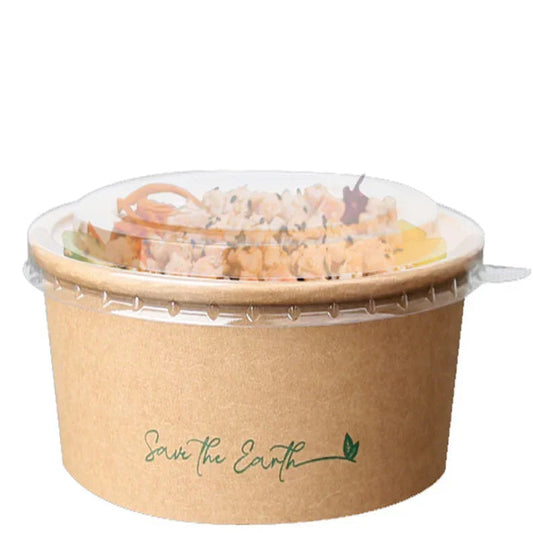 Saladeira Kraft 1000ml com Tampa Take Away, embalagem redonda descartável para saladas e comidas frias.