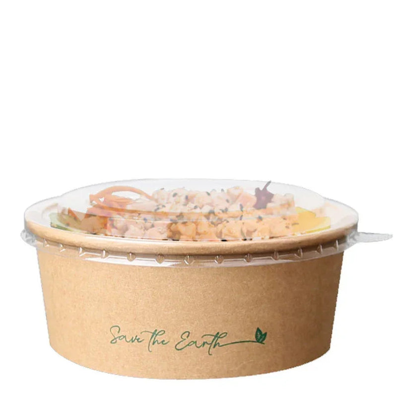 Saladeira Kraft 500ml com Tampa Take Away | Embalagem para saladas e comida para levar | Pack 25un