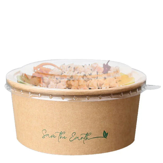 Saladeira Kraft 750ml com Tampa Take Away, embalagem redonda descartável para refeições take away.