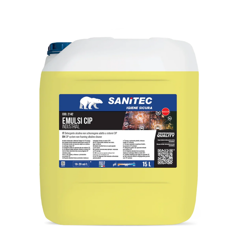 Detergente Industrial Super Alcalino para Sistemas CIP - Embalagem de 15L da Sanitec Emulsi CIP.