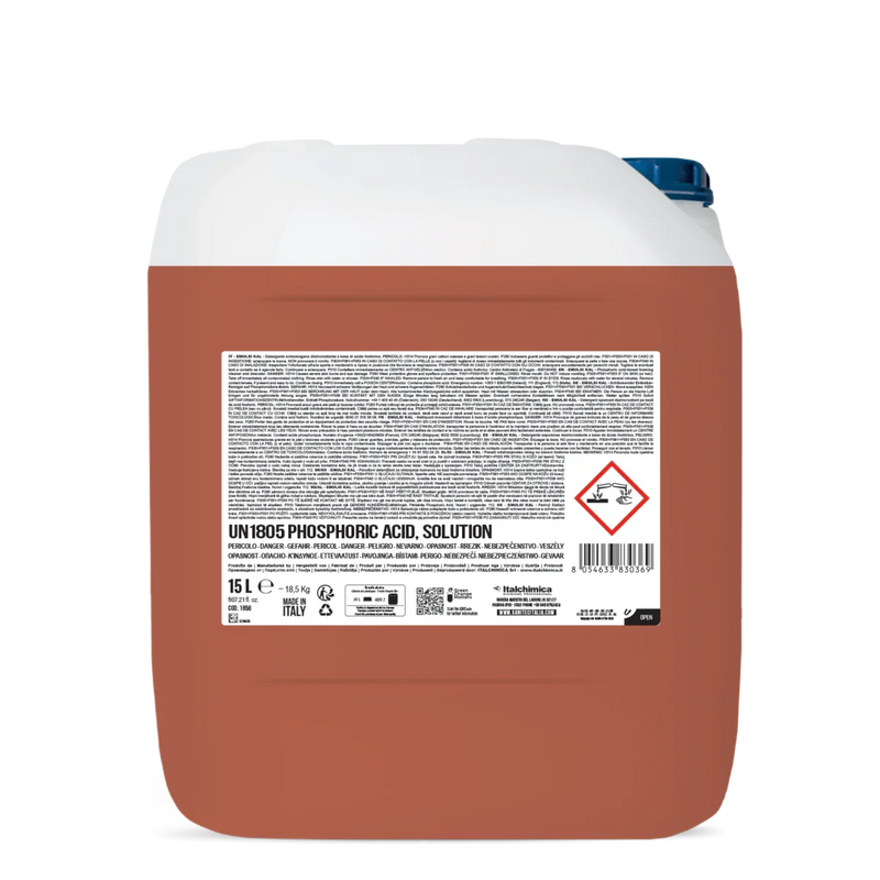Espuma Ácida Desincrustante Industrial Concentrada em embalagem de 15L com ácido fosfórico, ideal para o setor AgroAlimentar.