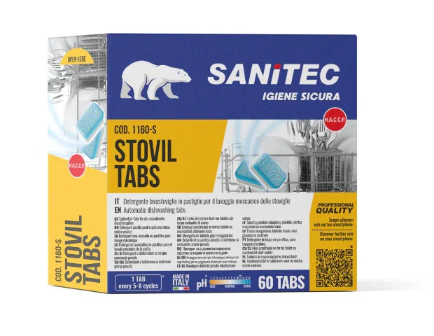 Pack de 60 Pastilhas para Máquina da Loiça Profissionais All-in-One da marca SANITEC STOVIL TABS