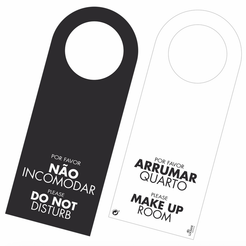 Aviso Pendurável de Não Incomodar em português e inglês, ideal para hotelaria, pack com 100 unidades.