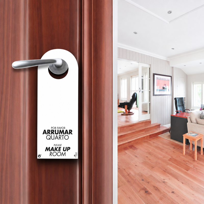 Aviso Pendurável de Não Incomodar em porta de quarto, design moderno para hotelaria.