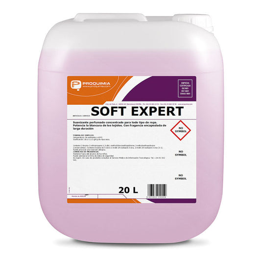Amaciador da Roupa Industrial Extra Perfumado da marca Proquimia Soft Expert 20L em garrafão de plástico, altamente perfumado e concentrado de uso profissional