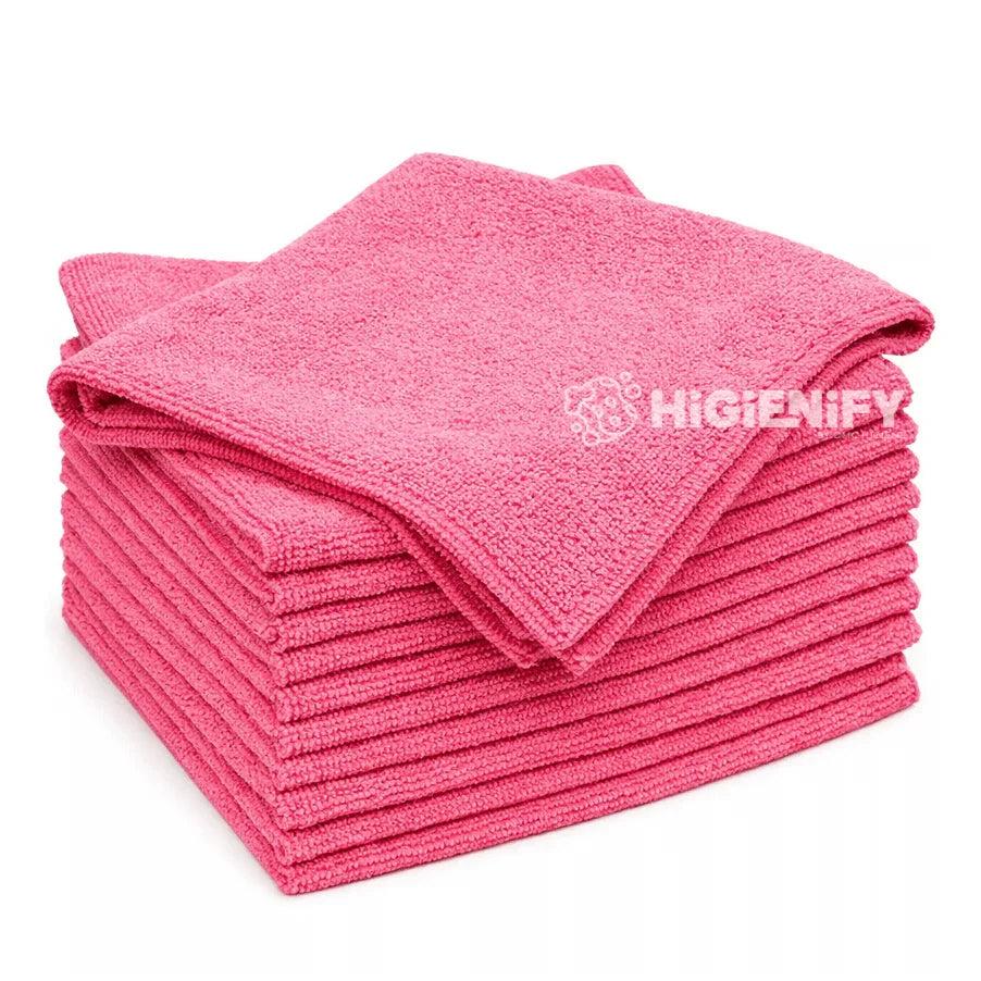 Pano Microfibra Vermelho Rosa Limpeza Superfícies Profissional Empresas Pack 12 Panos