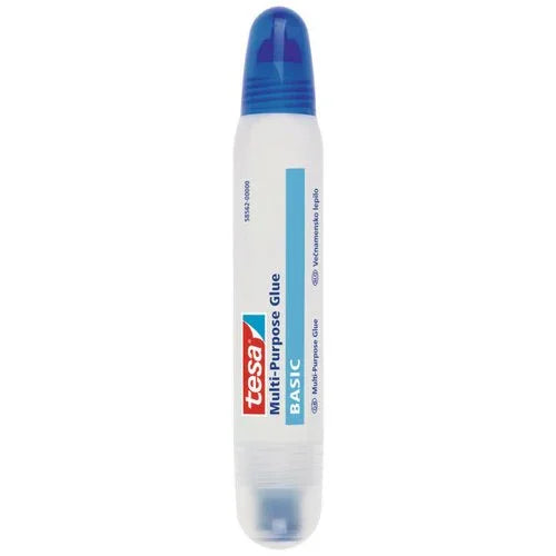 Cola Líquida Multiusos TESA 35ml em embalagem com design transparente e tampa azul.