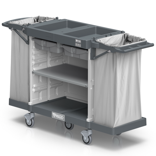 Carrinho Serviço Housekeeping TTS Magic Hotel 890B, ideal para o serviço de 8-10 quartos, com design robusto e funcional.